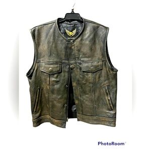 Leatherick Antique Vintage Leather | Motorcycle Rider Biker | Zipper Pocket Vest